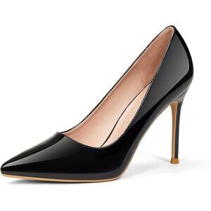 Women Black Polyurethane (PU) Closed Pointed Toe Stiletto High Heel Shoes Pumps